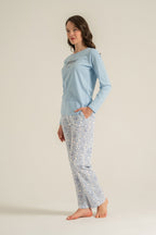 Pierre Cardin Most Wonderful Time Of The Year Kadın Mavi Uzun Kol Pijama Takım PC9269-S-V1