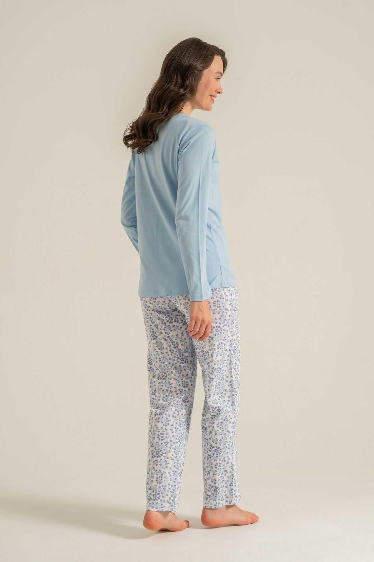 Pierre Cardin Most Wonderful Time Of The Year Kadın Mavi Uzun Kol Pijama Takım PC9269-S-V1