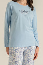 Pierre Cardin Most Wonderful Time Of The Year Kadın Mavi Uzun Kol Pijama Takım PC9269-S-V1