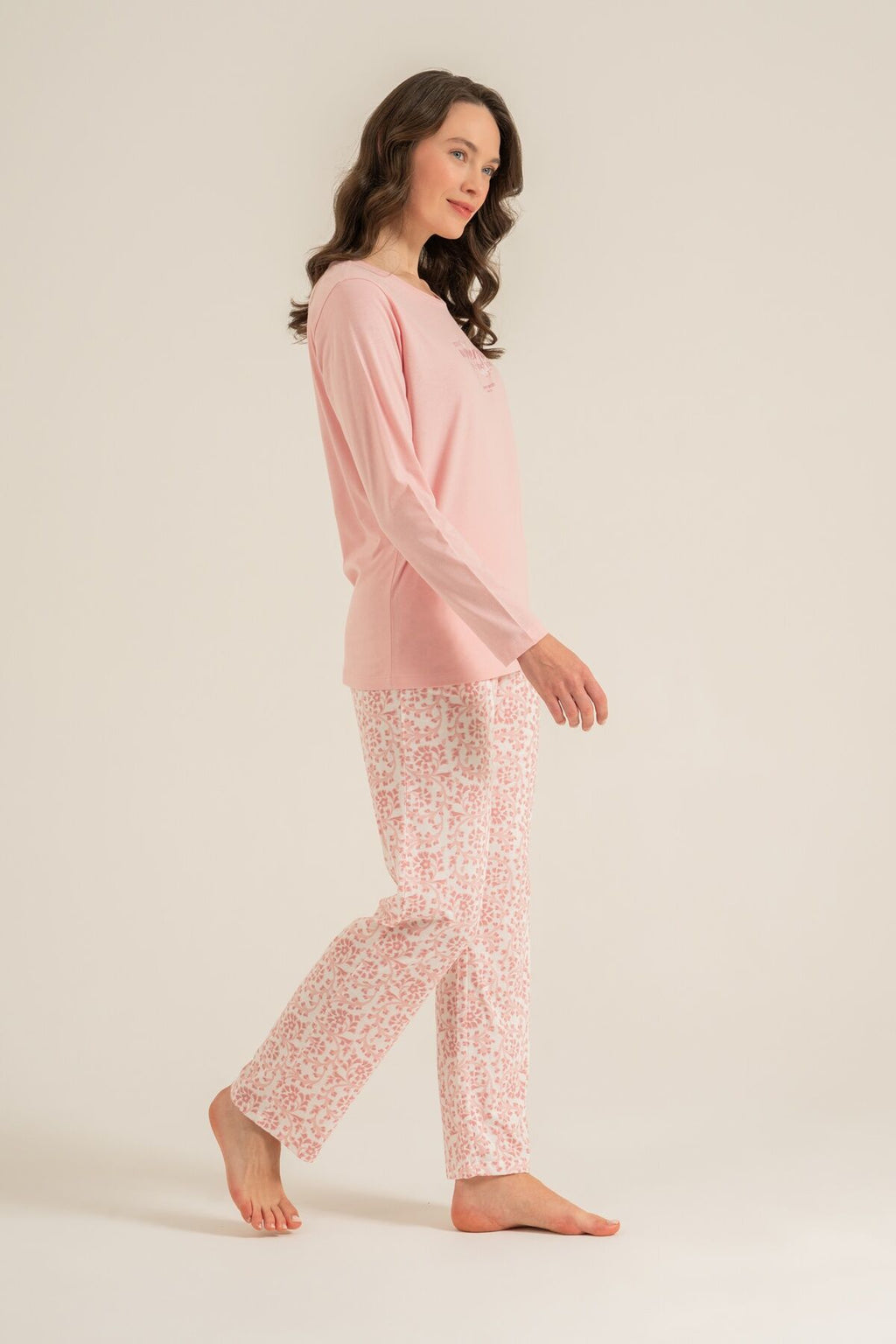 Pierre Cardin Most Wonderful Time Of The Year Kadın Pembe Uzun Kol Pijama Takım PC9269-S-V2