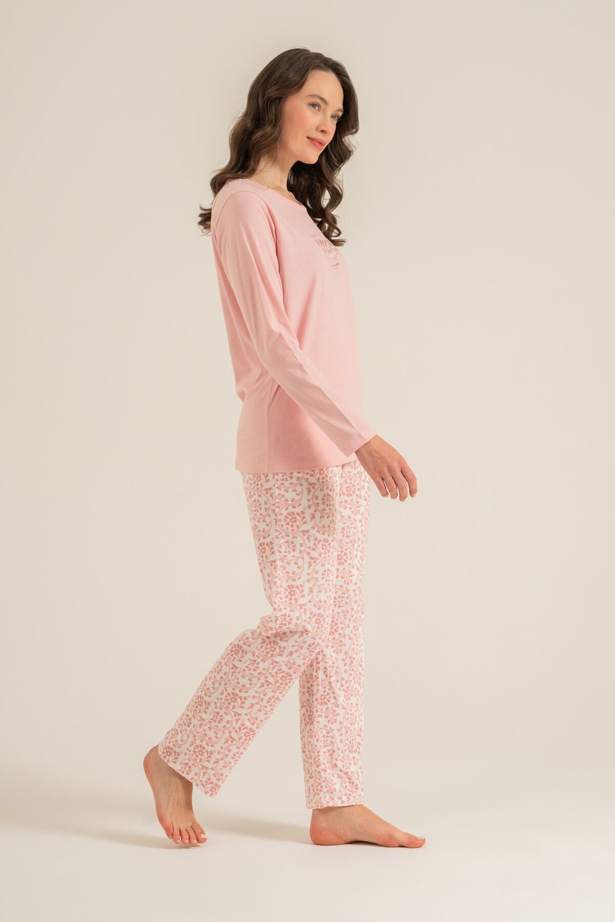 Pierre Cardin Most Wonderful Time Of The Year Kadın Pembe Uzun Kol Pijama Takım PC9269-S-V2