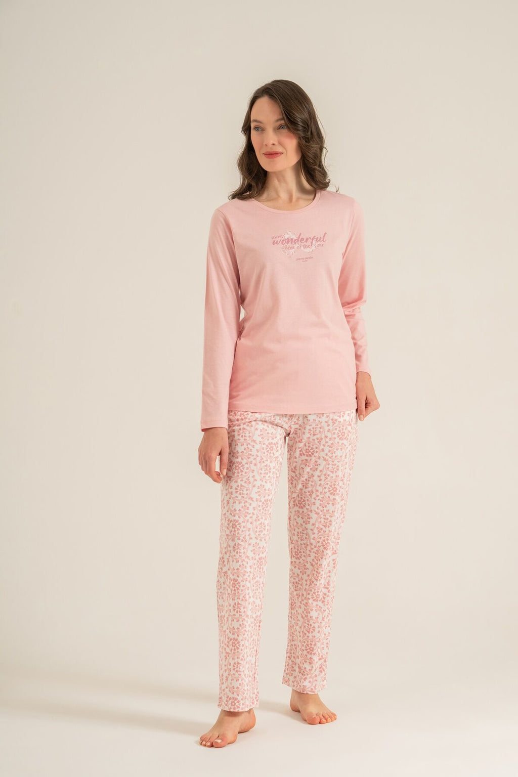 Pierre Cardin Most Wonderful Time Of The Year Kadın Pembe Uzun Kol Pijama Takım PC9269-S-V2