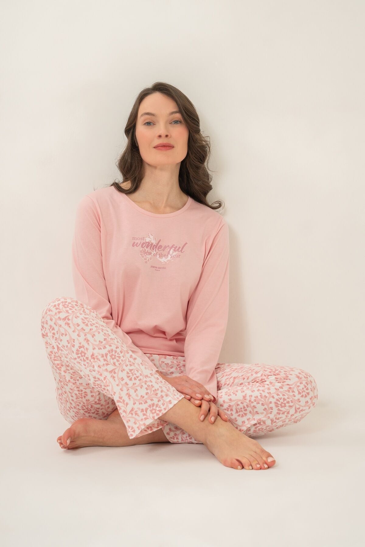 Pierre Cardin Most Wonderful Time Of The Year Kadın Pembe Uzun Kol Pijama Takım PC9269-S-V2