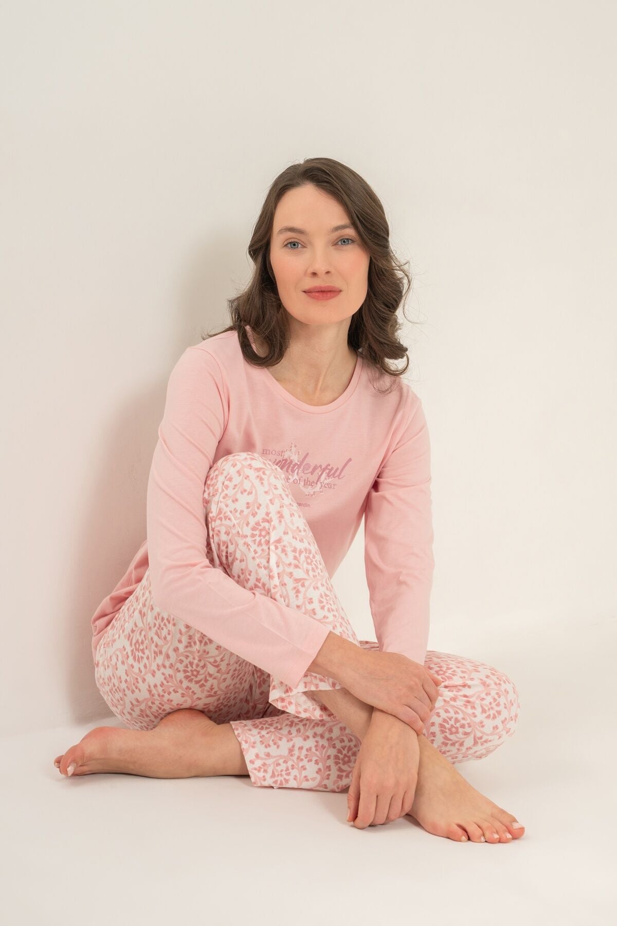 Pierre Cardin Most Wonderful Time Of The Year Kadın Pembe Uzun Kol Pijama Takım PC9269-S-V2 Ürün ikincil görseli