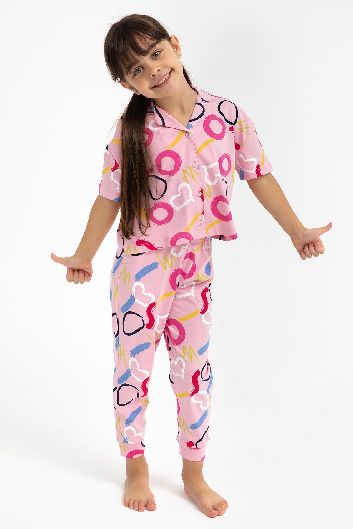 Rolyply Love Pembe Kız Çocuk Gömlek Pijama Takımı Ürün ana görseli