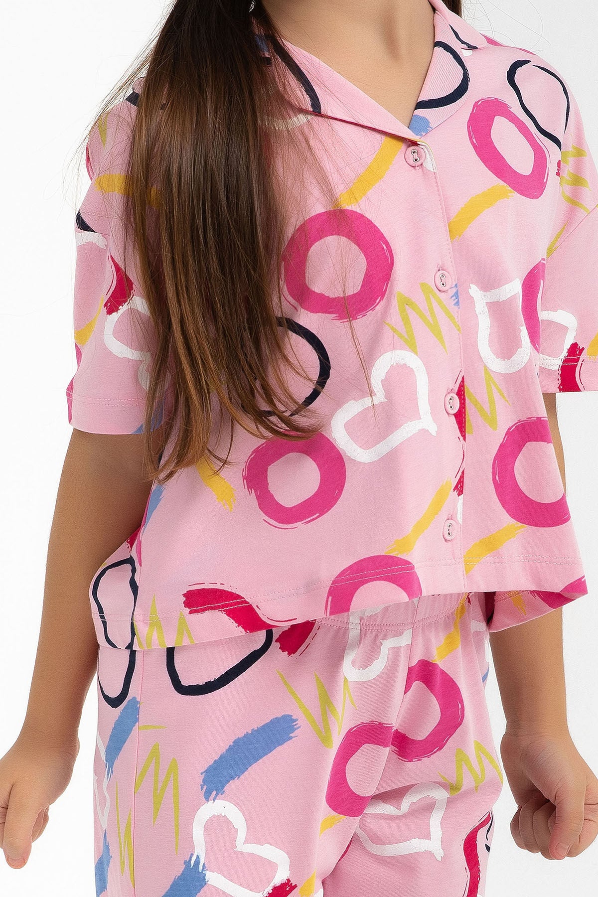 Rolyply Love Pembe Kız Çocuk Gömlek Pijama Takımı