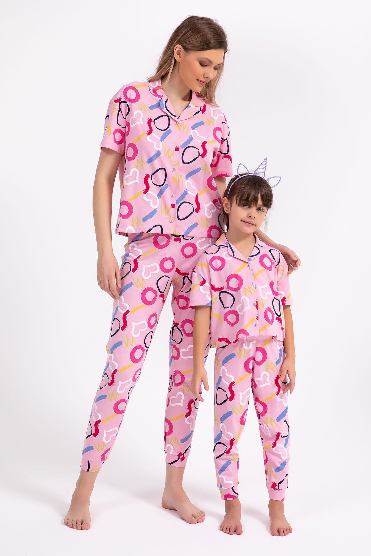 Rolyply Love Pembe Kız Çocuk Gömlek Pijama Takımı Ürün ikincil görseli