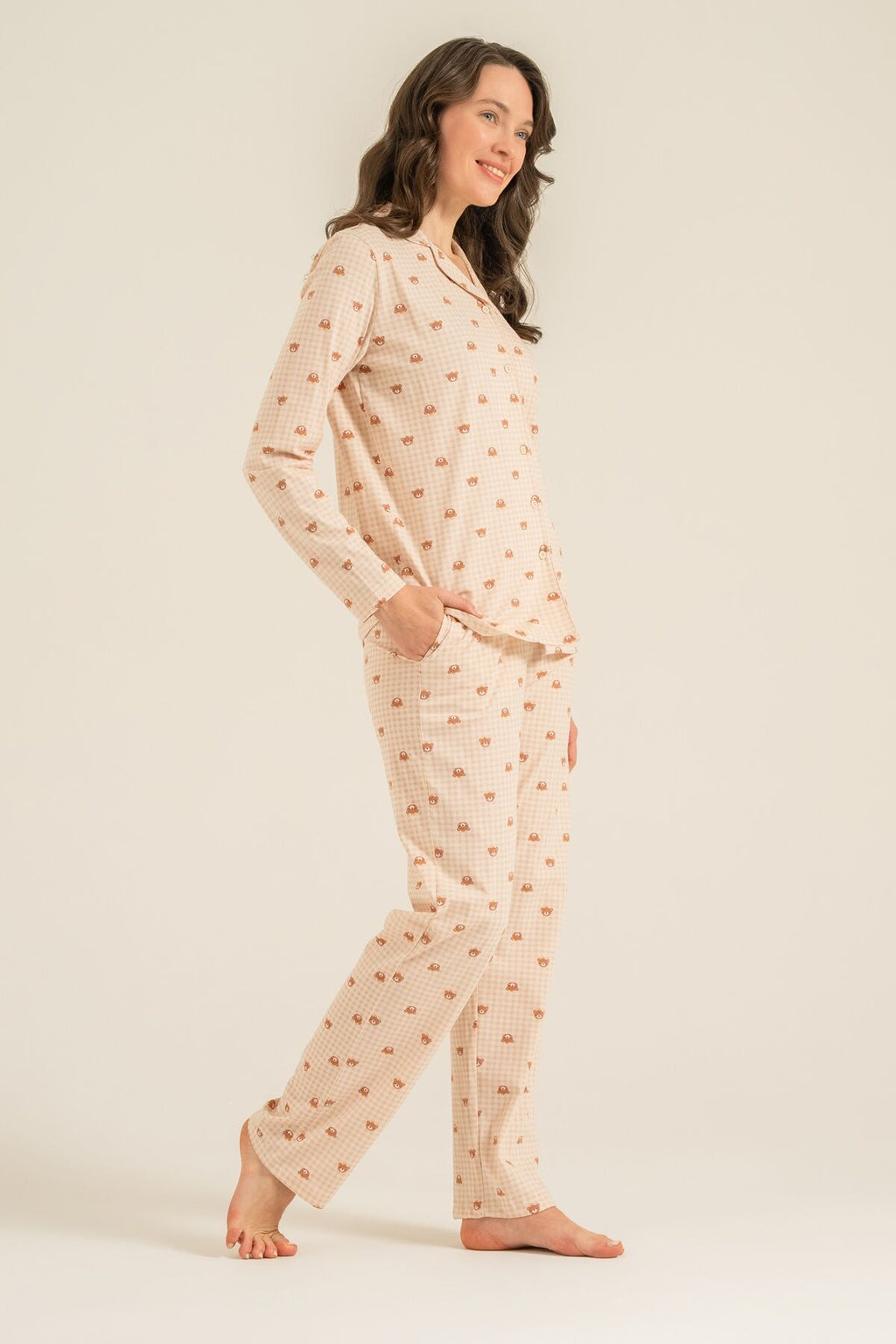 Rolypoly Anne Kız Cute Bears Krem Gömlek Pijama Takımı RP3917-A-V1