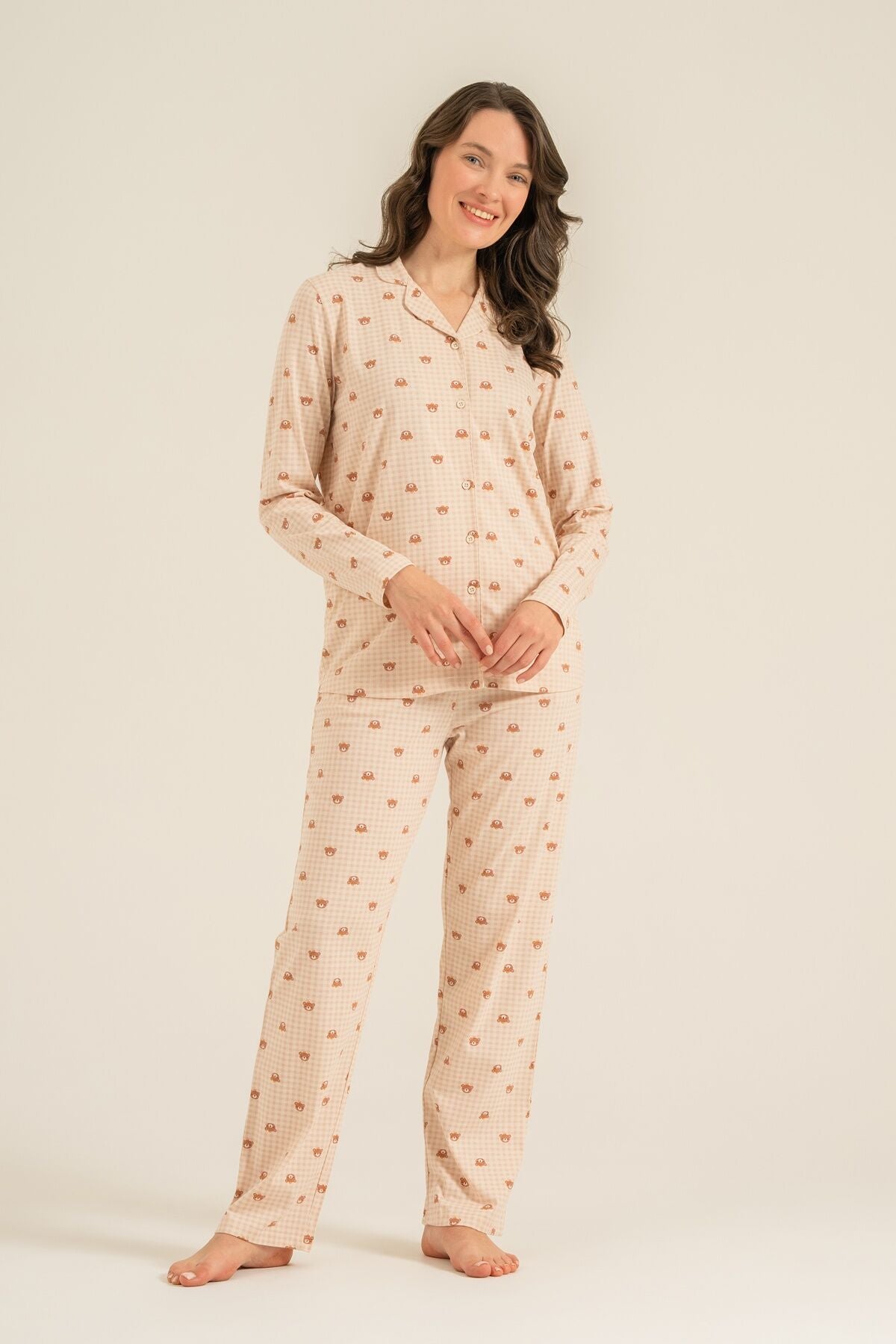 Rolypoly Anne Kız Cute Bears Krem Gömlek Pijama Takımı RP3917-A-V1