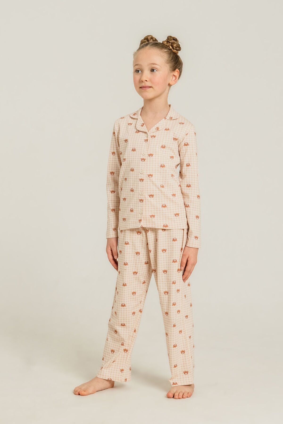 Rolypoly Anne Kız Cute Bears Krem Gömlek Pijama Takımı RP3917-A-V1 Ürün ikincil görseli
