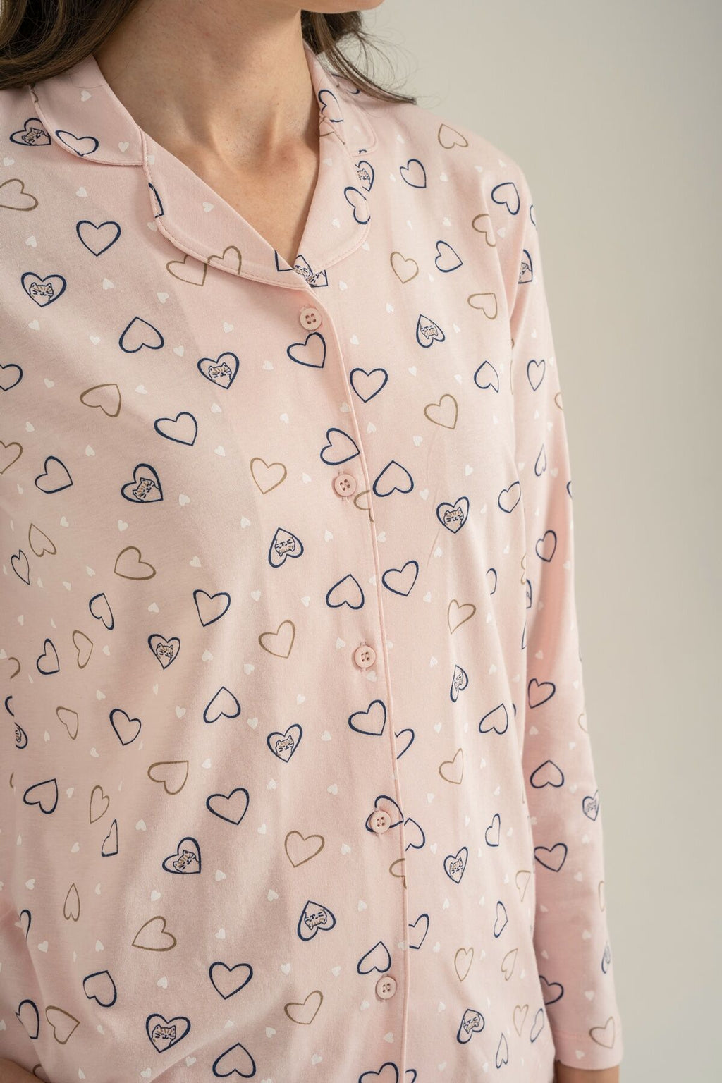 Rolypoly Anne Kız Hearts Pembe Gömlek Pijama Takımı RP3903-A-V1