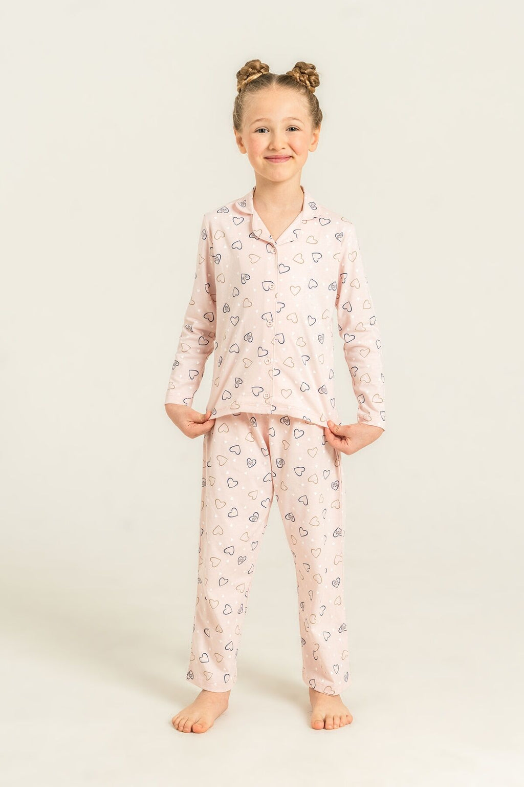 Rolypoly Anne Kız Hearts Pembe Gömlek Pijama Takımı RP3903-A-V1