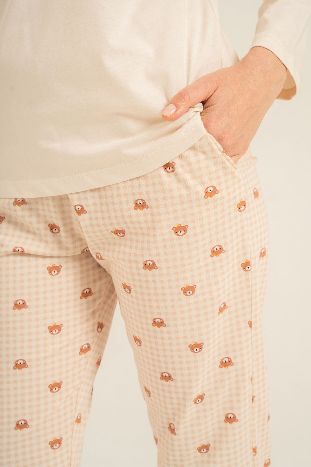 Rolypoly Anne Kız Lovely Bear Krem Uzun Kol Pijama Takım RP3916-A-V1