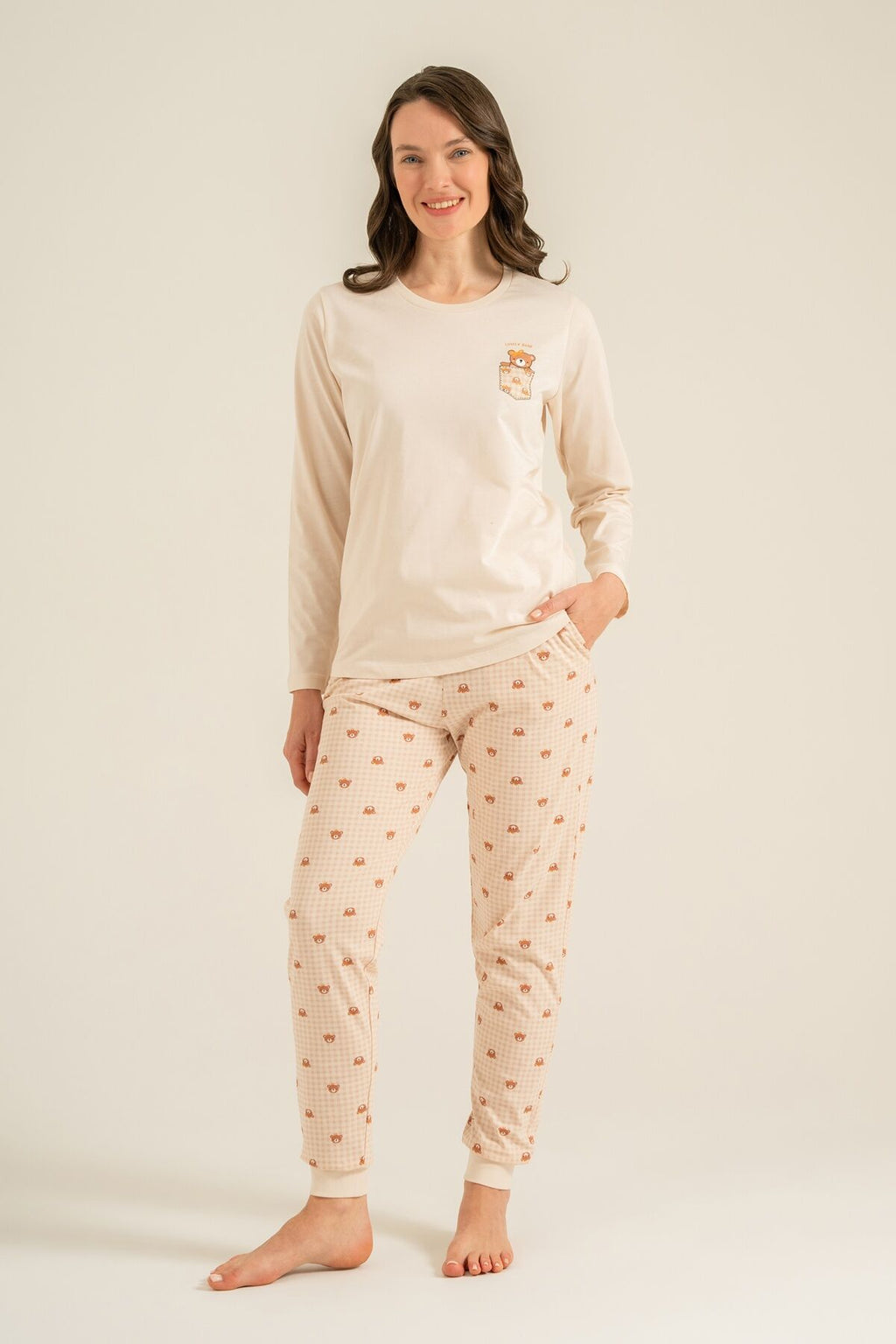 Rolypoly Anne Kız Lovely Bear Krem Uzun Kol Pijama Takım RP3916-A-V1