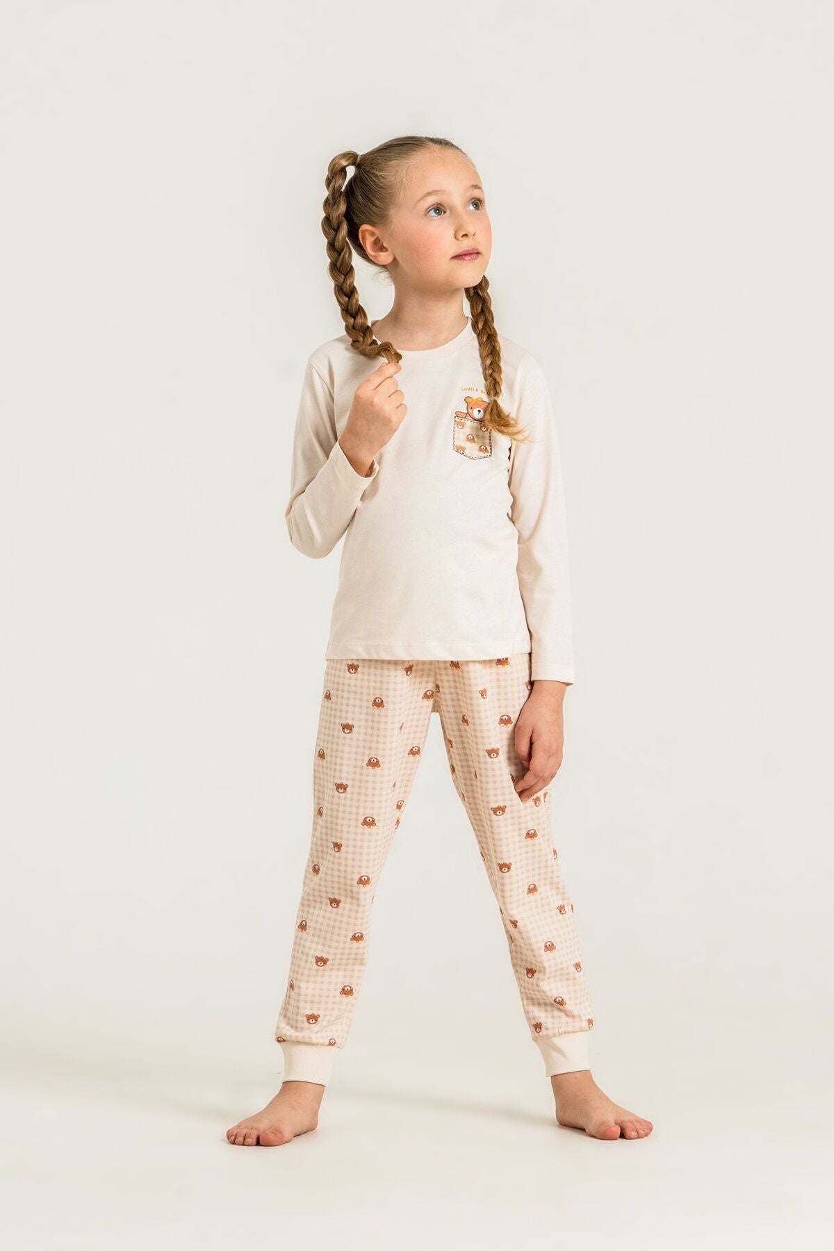 Rolypoly Anne Kız Lovely Bear Krem Uzun Kol Pijama Takım RP3916-A-V1