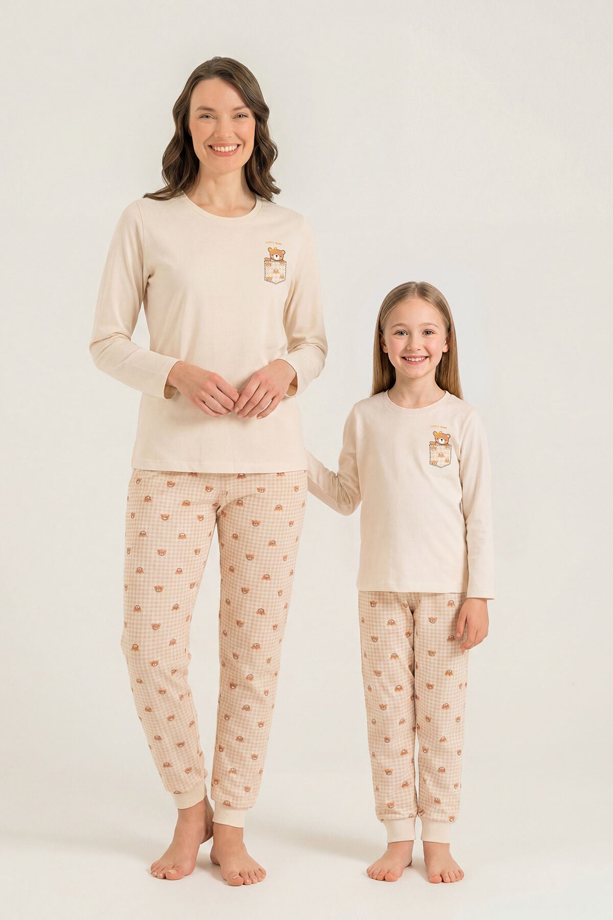 Rolypoly Anne Kız Lovely Bear Krem Uzun Kol Pijama Takım RP3916-A-V1