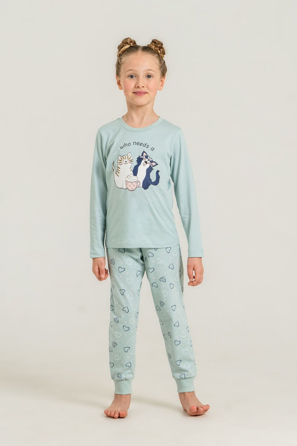 Rolypoly Anne Kız Who Needs A Hug Yeşil Uzun Kol Pijama Takım RP3902-A-V2