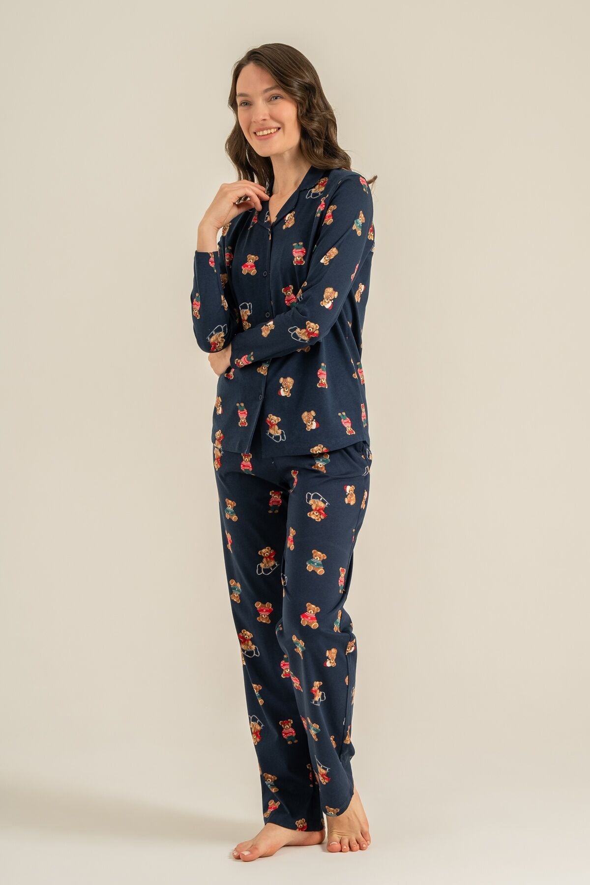 Rolypoly Anne Kız Winter Bear Lacivert Gömlek Pijama Takımı RP3919-A-V2