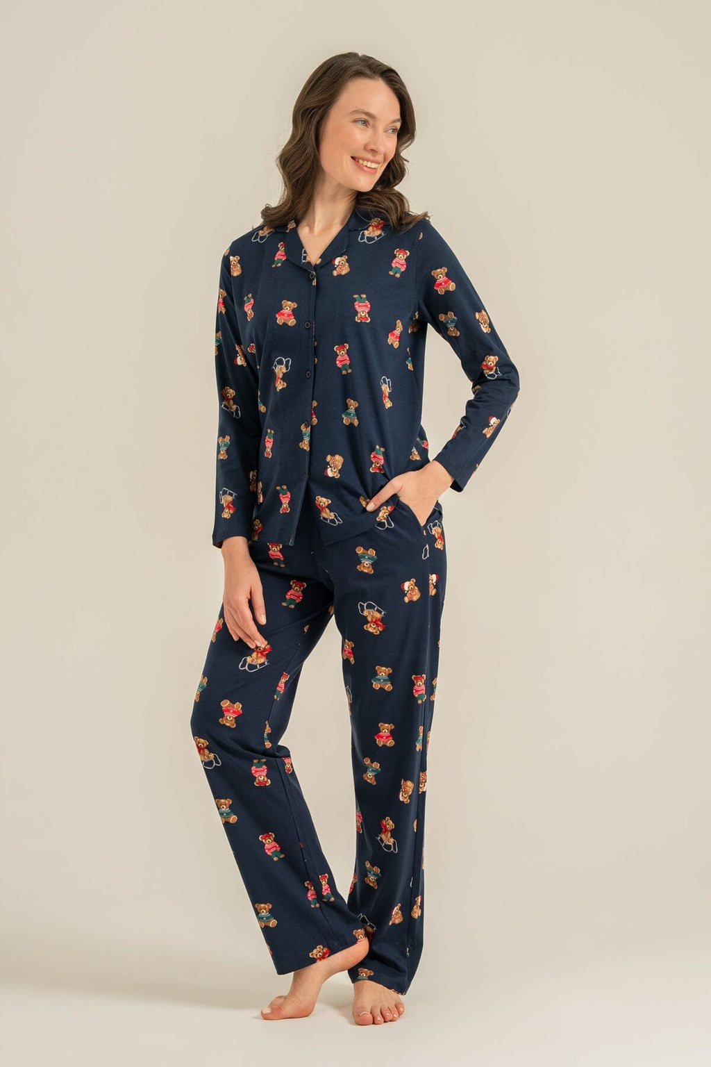 Rolypoly Anne Kız Winter Bear Lacivert Gömlek Pijama Takımı RP3919-A-V2