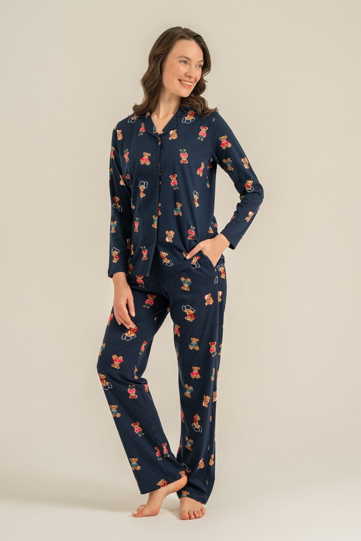 Rolypoly Anne Kız Winter Bear Lacivert Gömlek Pijama Takımı RP3919-A-V2