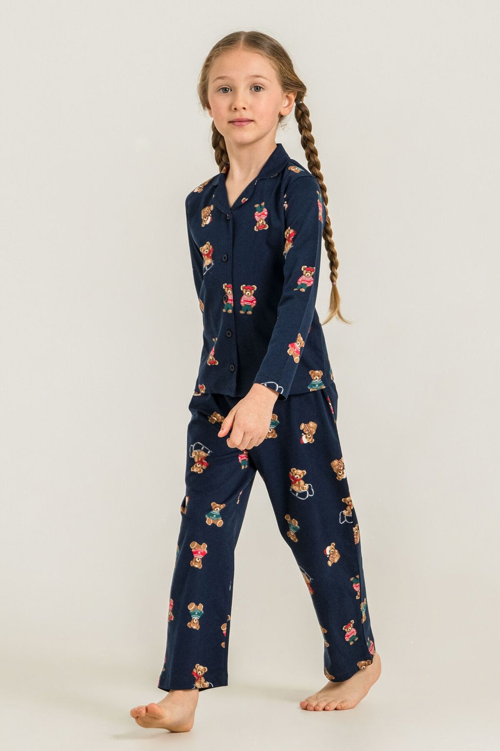 Rolypoly Anne Kız Winter Bear Lacivert Gömlek Pijama Takımı RP3919-A-V2