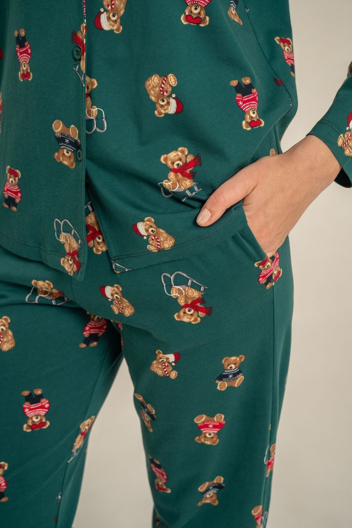 Rolypoly Anne Kız Winter Bear Yeşil Gömlek Pijama Takımı RP3919-A-V1