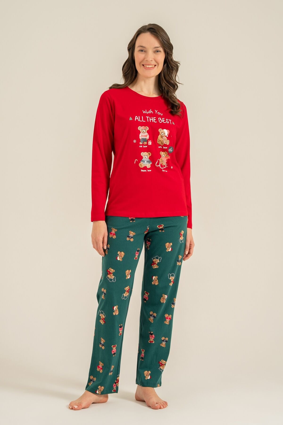 Rolypoly Anne Kız Wish You All The Best Kırmızı Uzun Kol Pijama Takım RP3918-A-V1
