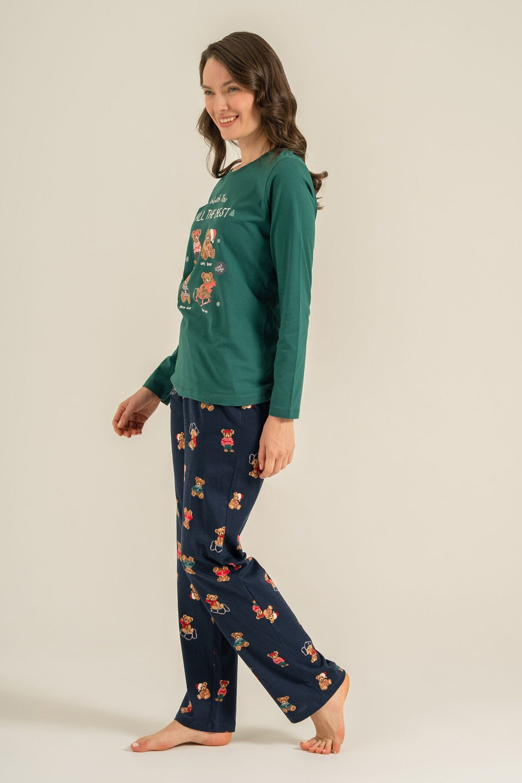 Rolypoly Anne Kız Wish You All The Best Yeşil Uzun Kol Pijama Takım RP3918-A-V2