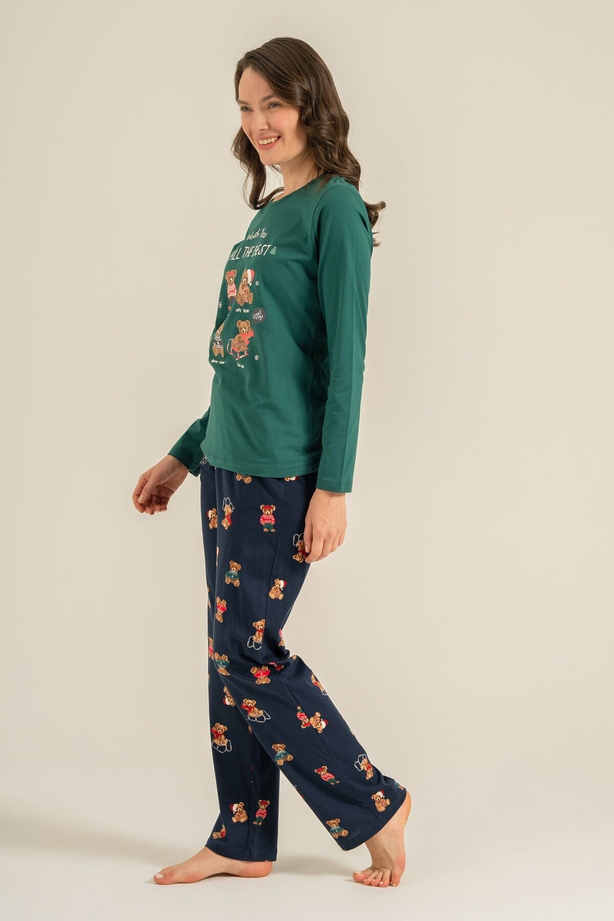 Rolypoly Anne Kız Wish You All The Best Yeşil Uzun Kol Pijama Takım RP3918-A-V2