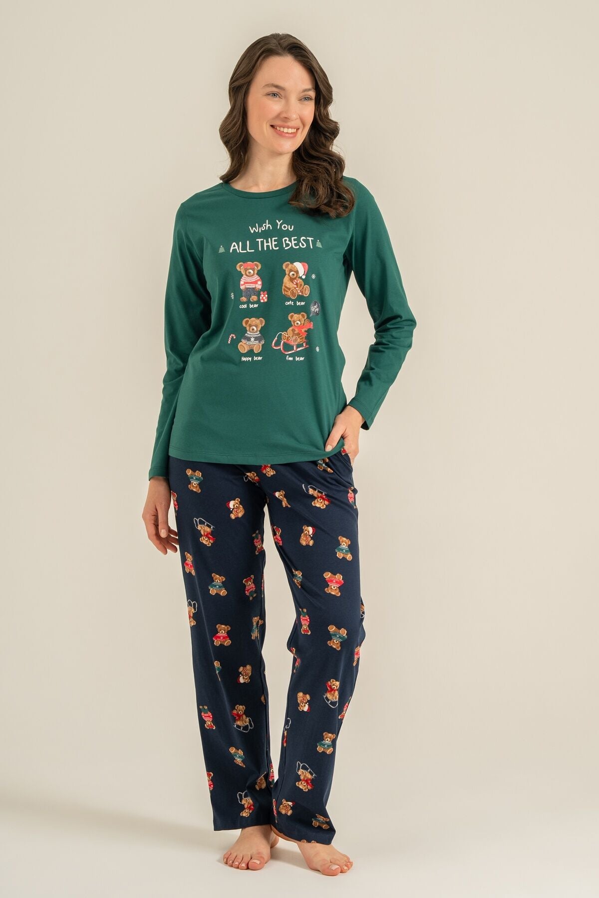 Rolypoly Anne Kız Wish You All The Best Yeşil Uzun Kol Pijama Takım RP3918-A-V2