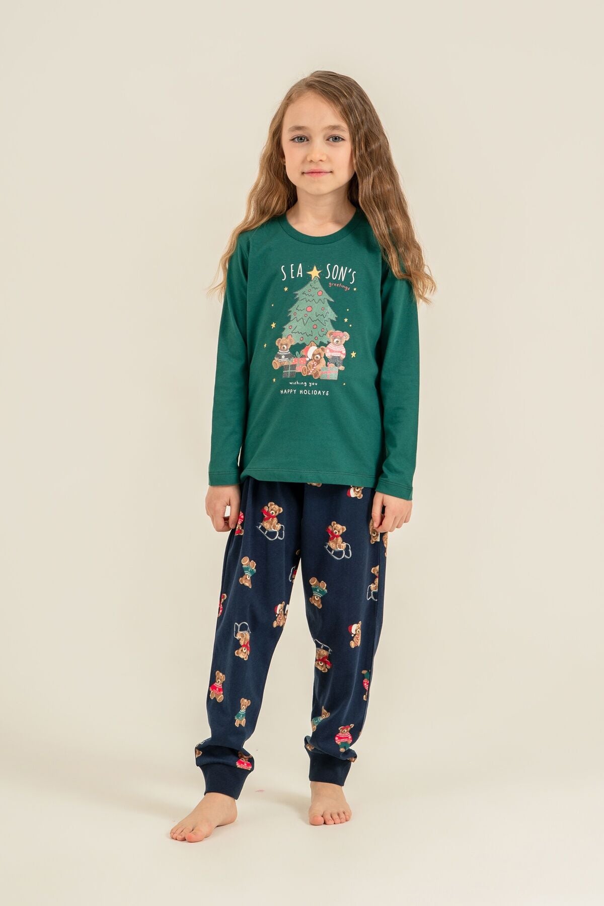 Rolypoly Anne Kız Wish You All The Best Yeşil Uzun Kol Pijama Takım RP3918-A-V2