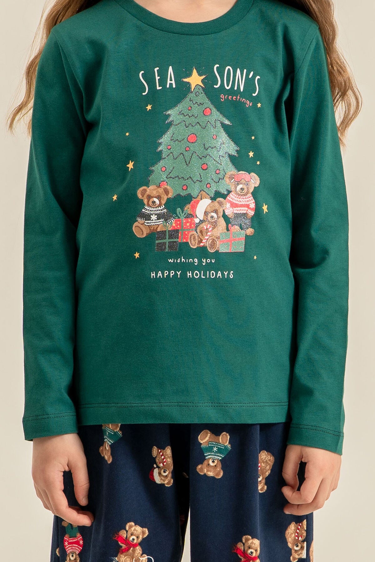 Rolypoly Anne Kız Wish You All The Best Yeşil Uzun Kol Pijama Takım RP3918-A-V2
