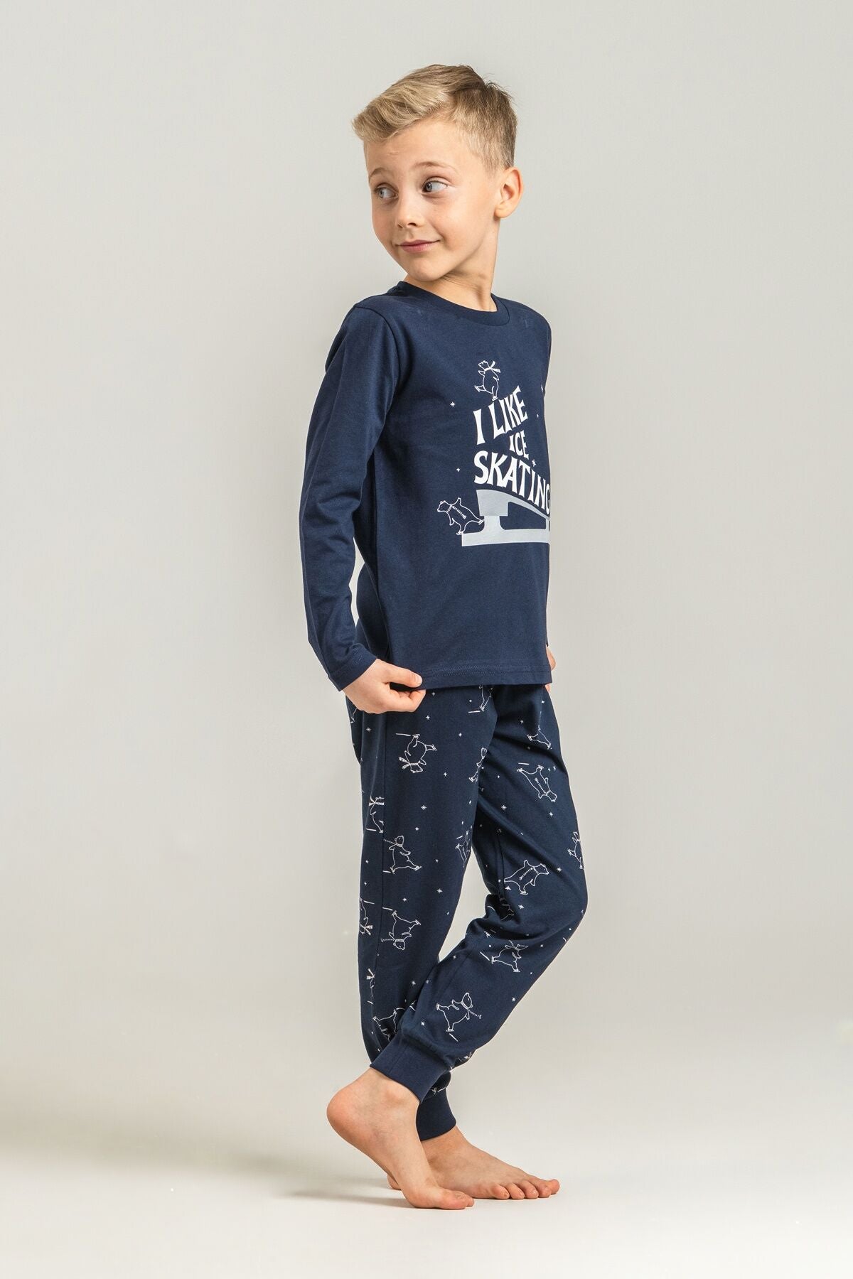Rolypoly Baba Oğul I Like Ice Skating Lacivert Uzun Kol Pijama Takım RP3864-A-V1
