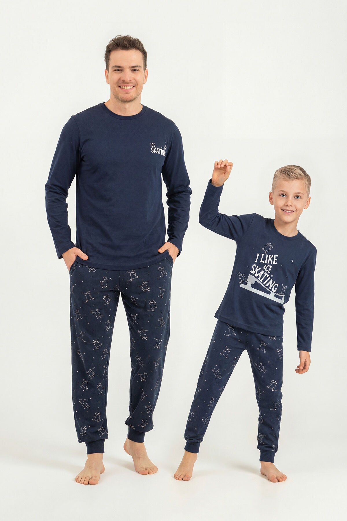 Rolypoly Baba Oğul I Like Ice Skating Lacivert Uzun Kol Pijama Takım RP3864-A-V1