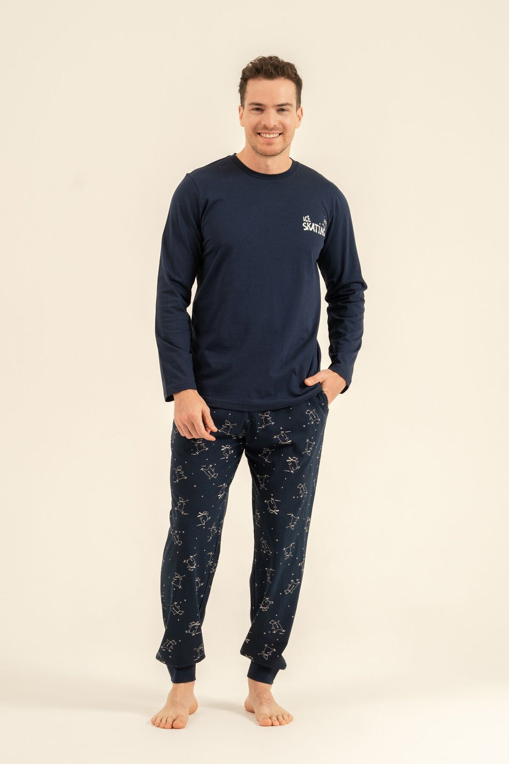 Rolypoly Baba Oğul I Like Ice Skating Lacivert Uzun Kol Pijama Takım RP3864-A-V1