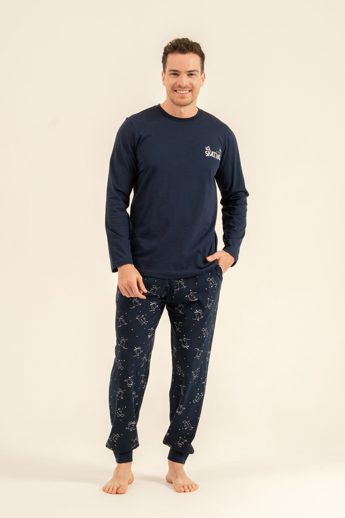 Rolypoly Baba Oğul I Like Ice Skating Lacivert Uzun Kol Pijama Takım RP3864-A-V1