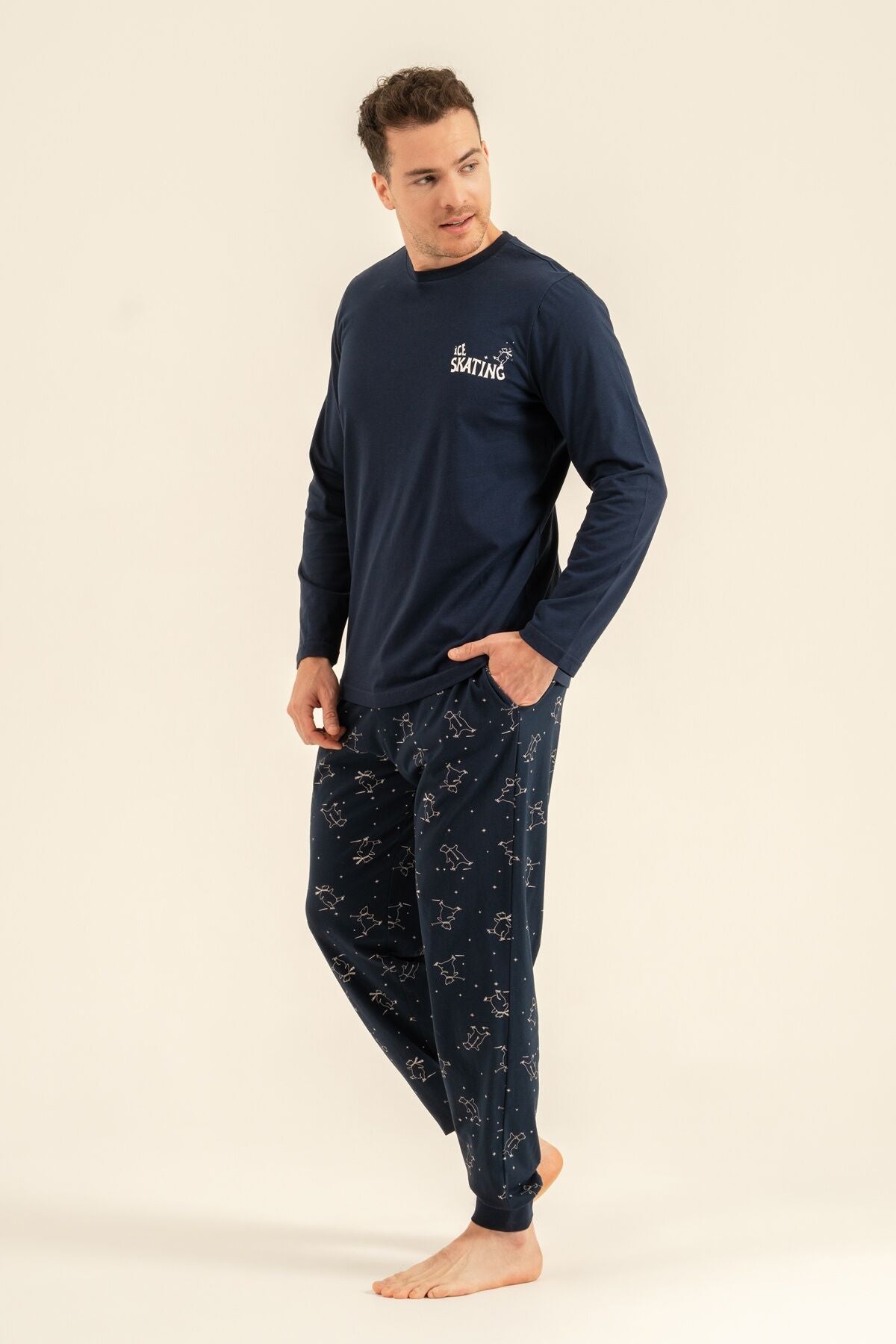 Rolypoly Baba Oğul I Like Ice Skating Lacivert Uzun Kol Pijama Takım RP3864-A-V1