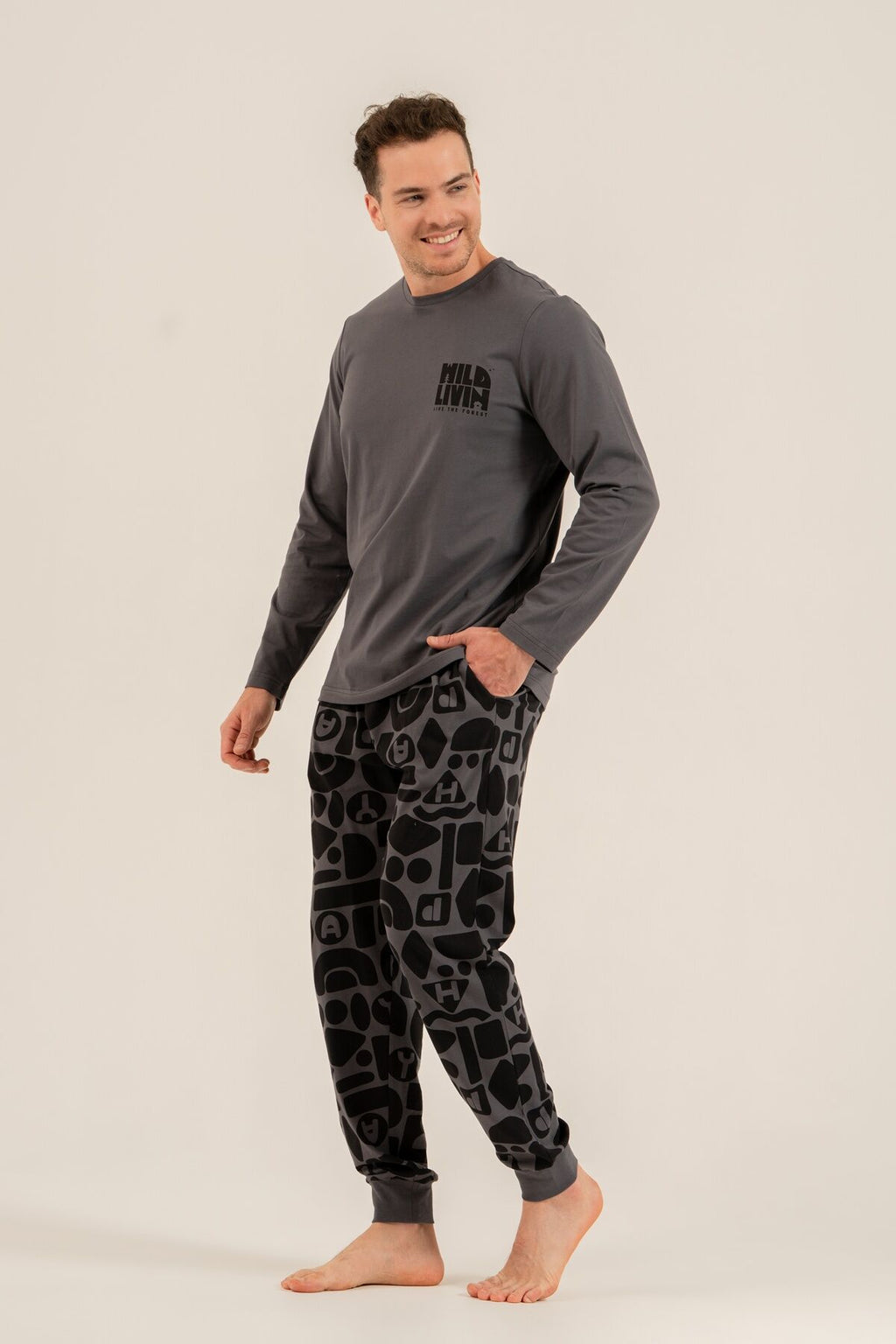 Rolypoly Baba Oğul Live The Forest Gri Uzun Kol Pijama Takım RP3868-A-V1