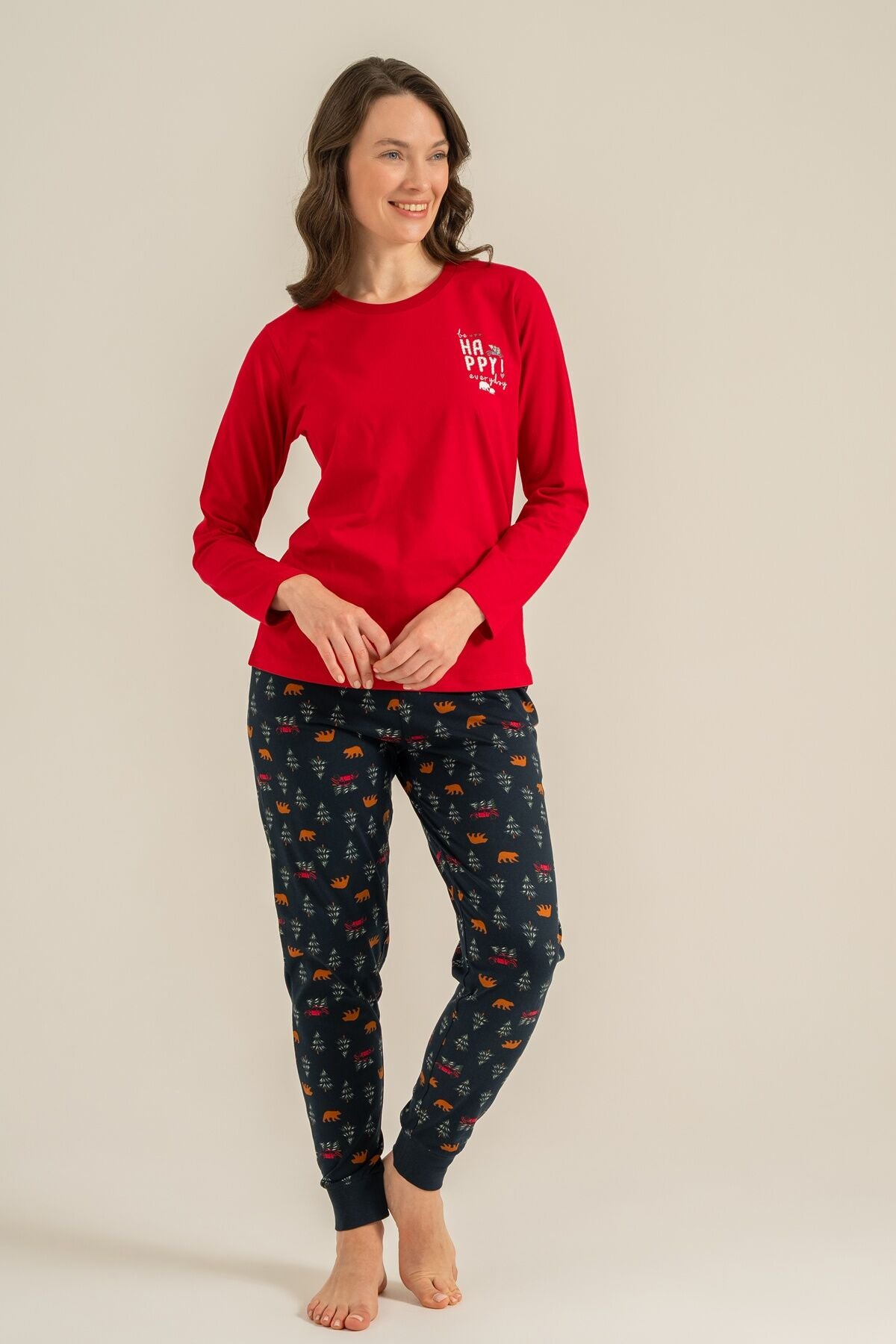 Rolypoly Be Happy Everyday Anne Kız Kırmızı Uzun Kol Pijama Takım RP3932-A-V1