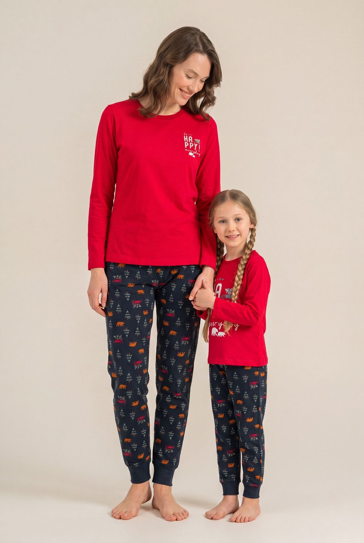 Rolypoly Be Happy Everyday Anne Kız Kırmızı Uzun Kol Pijama Takım RP3932-A-V1