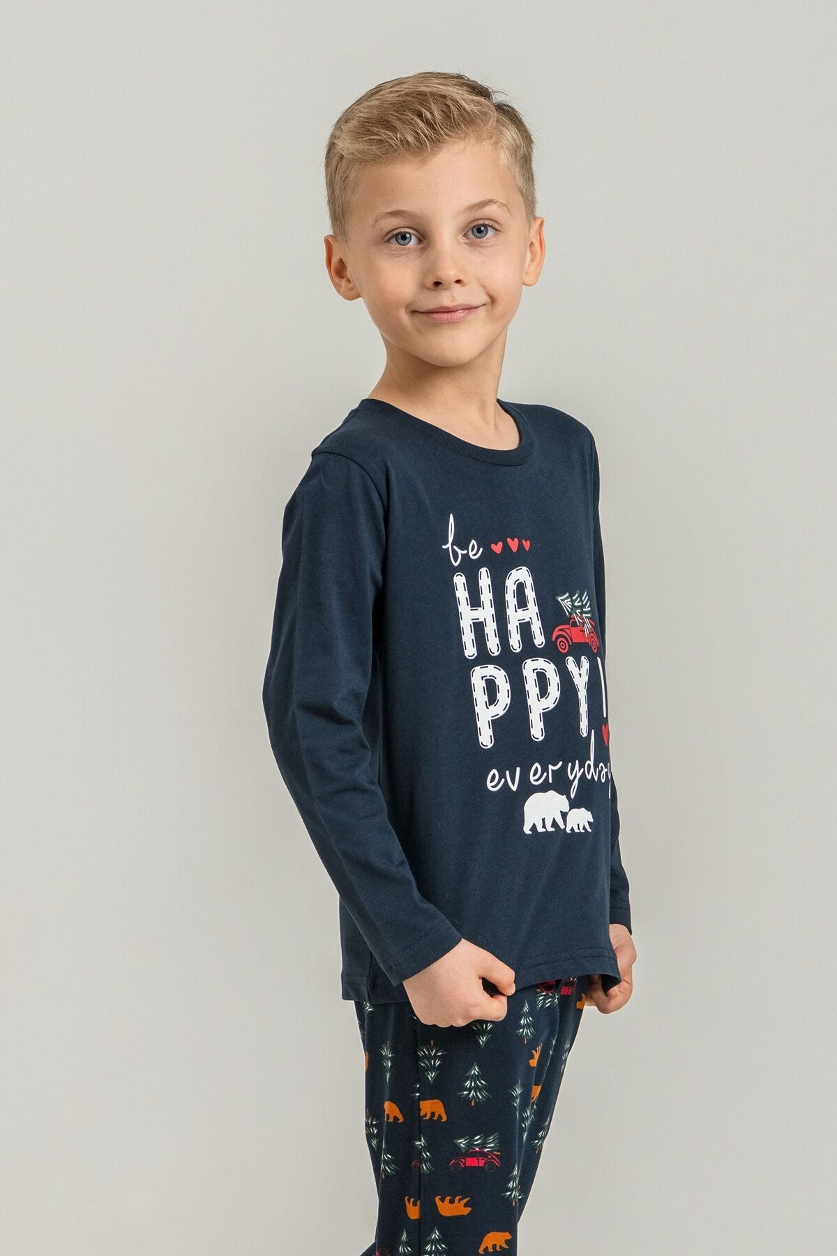 Rolypoly Be Happy Everyday Baba Oğul Lacivert Uzun Kol Pijama Takım RP3933-A-V1