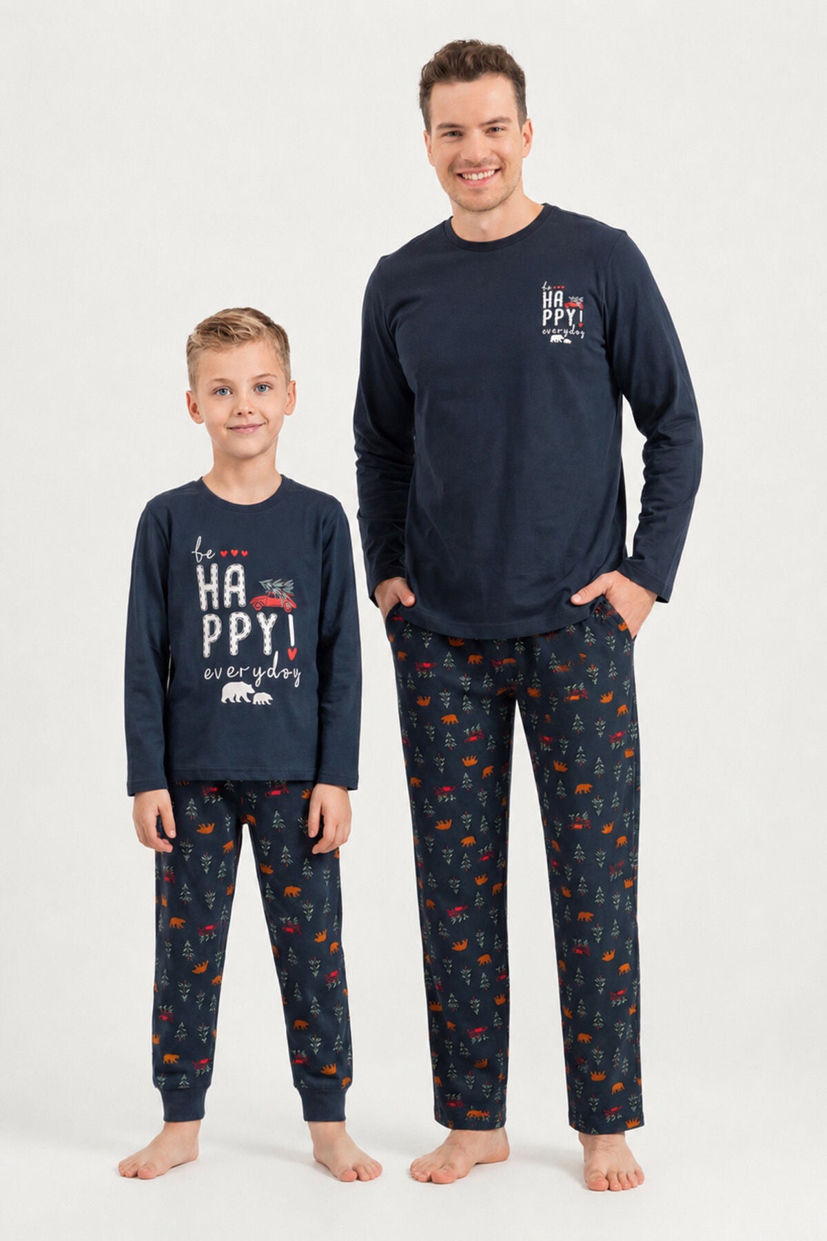Rolypoly Be Happy Everyday Baba Oğul Lacivert Uzun Kol Pijama Takım RP3933-A-V1