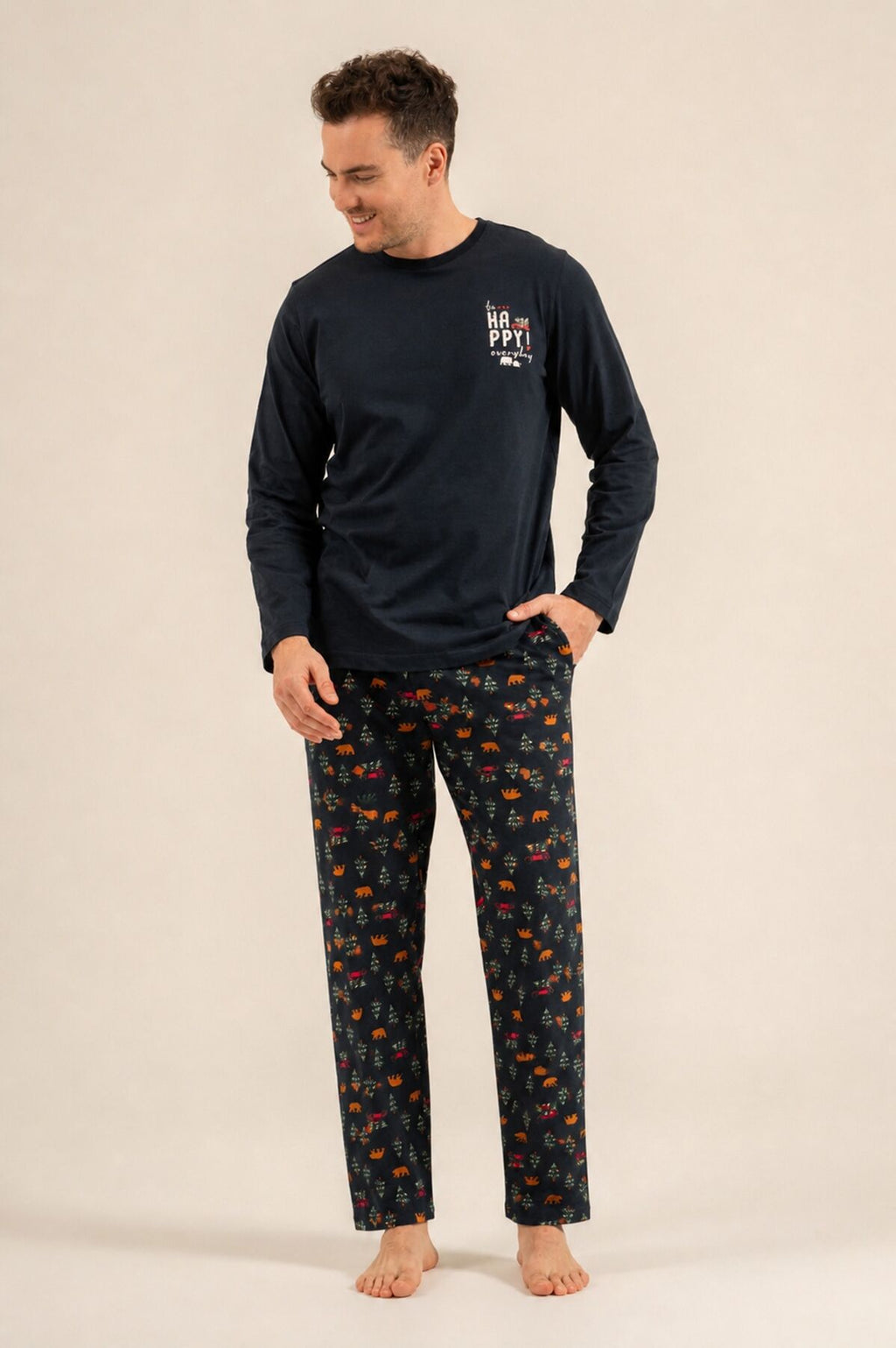 Rolypoly Be Happy Everyday Baba Oğul Lacivert Uzun Kol Pijama Takım RP3933-A-V1