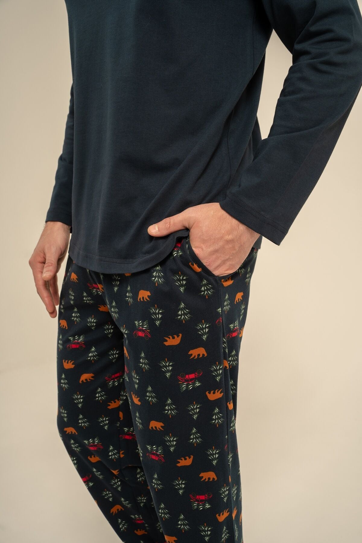 Rolypoly Be Happy Everyday Baba Oğul Lacivert Uzun Kol Pijama Takım RP3933-A-V1