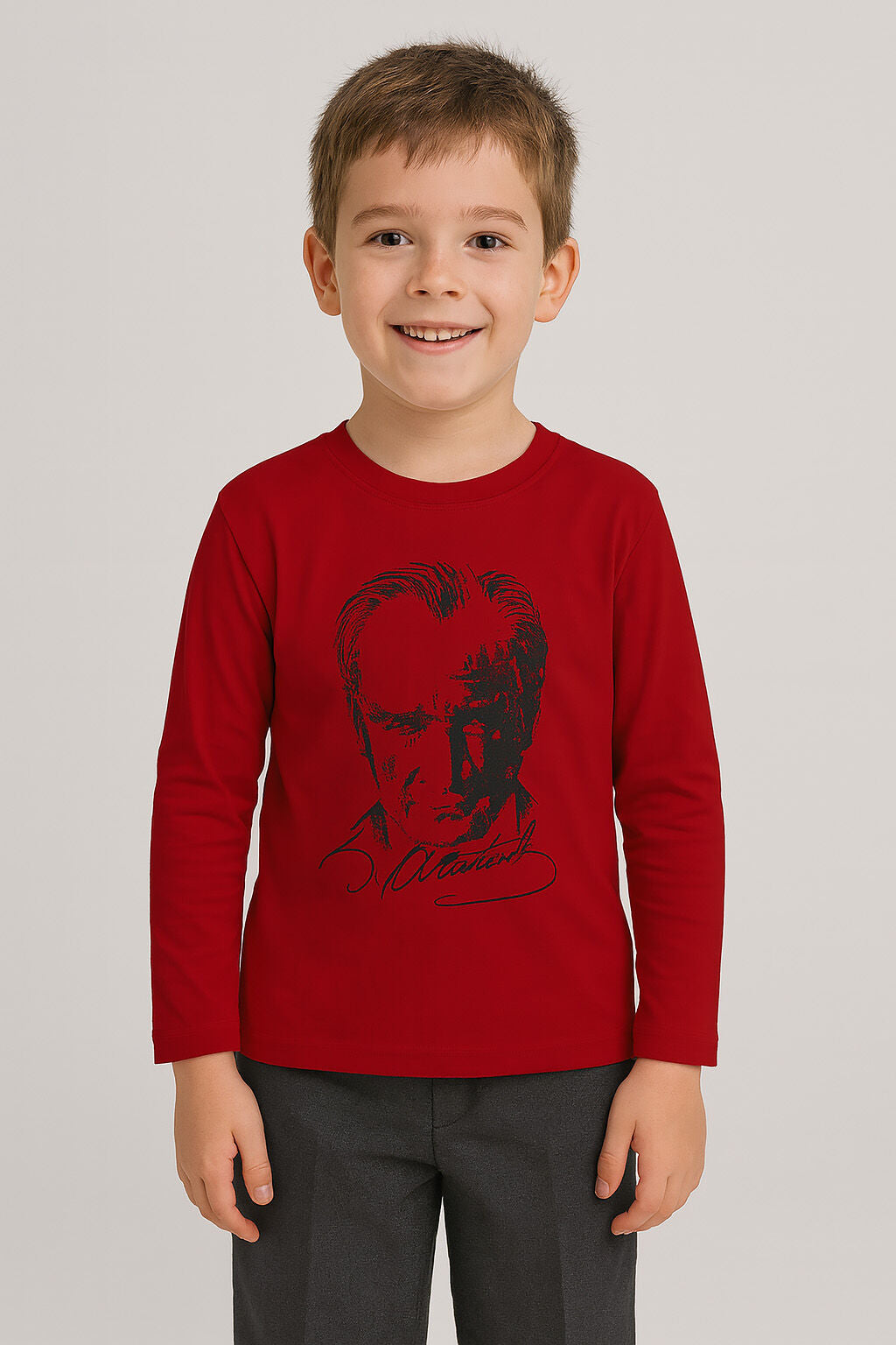 Rolypoly Erkek Çocuk Bisiklet Yaka Baskılı Kışlık Regular Fit Kırmızı T-Shirt RP3832-C-V2 Ürün ana görseli