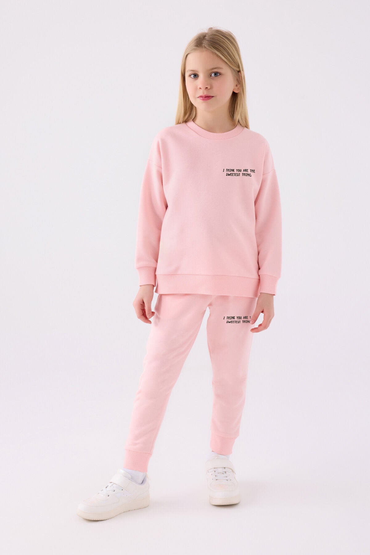 Rolypoly Kız Çocuk Bisiklet Yaka Empirme Baskılı Kışlık Regular Fit Pembe Eşofman Takımı RP3502-C-V2 Ürün ana görseli