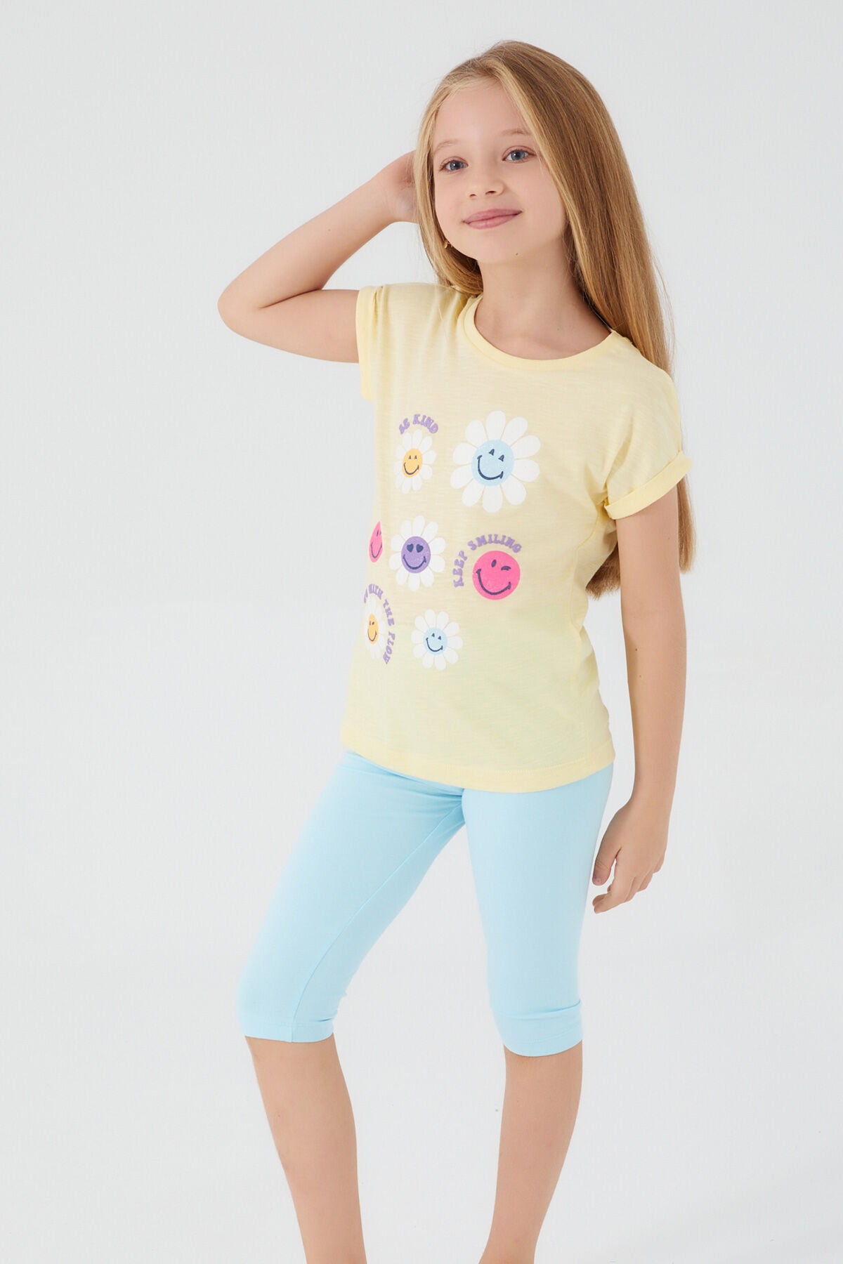 Rp3080-2 Kız Çocuk Keep Smiling Bebe Sarı Kapri Takım