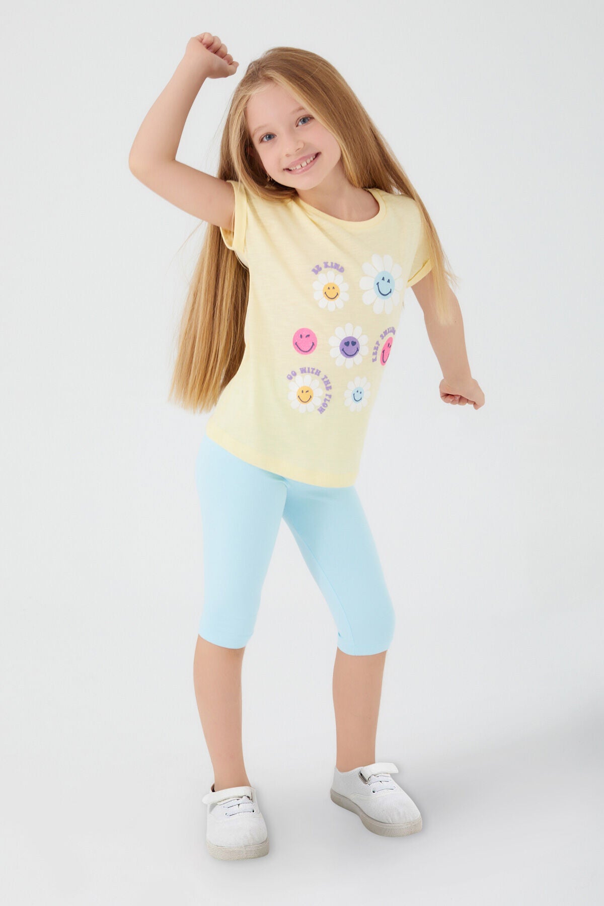 Rp3080-2 Kız Çocuk Keep Smiling Bebe Sarı Kapri Takım Ürün ikincil görseli