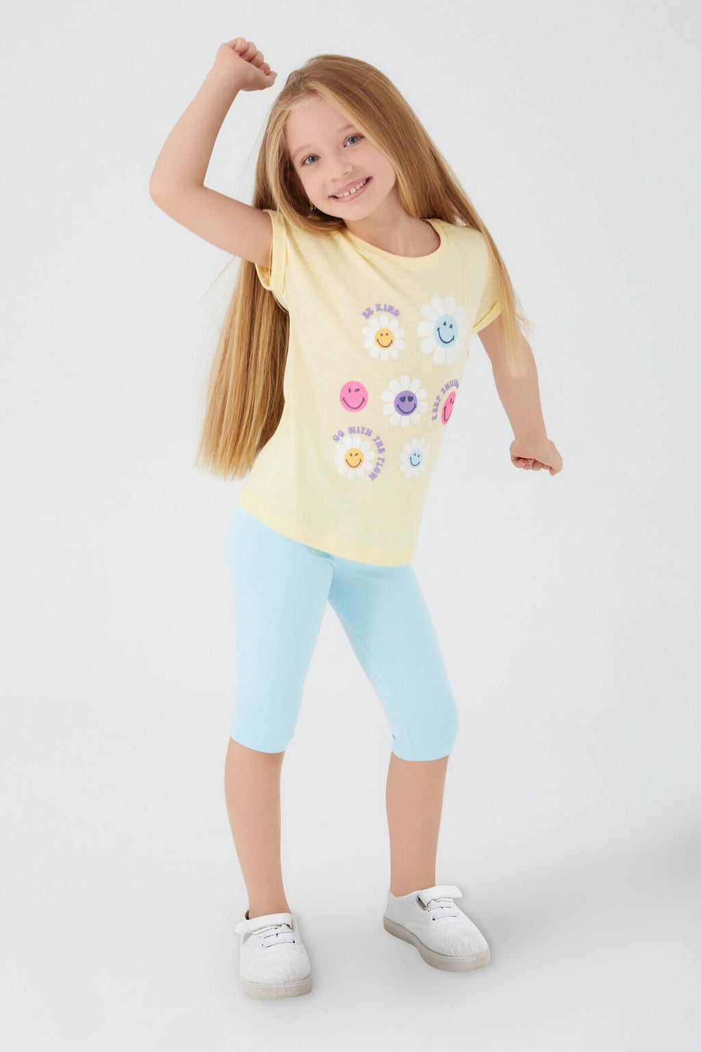Rp3080-2 Kız Çocuk Keep Smiling Bebe Sarı Kapri Takım