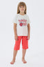 Rolypoly Kız Çocuk Bisiklet Yaka Pigment Baskılı Yazlık Regular Fit Beyaz Bermuda Takım RP3633-C-V2